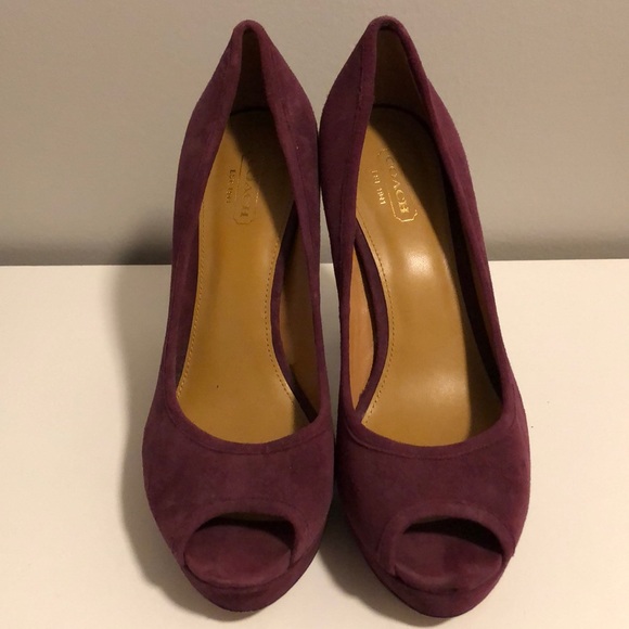 Coach Plum Peep Toe Suede Heels - Picture 2 of 4